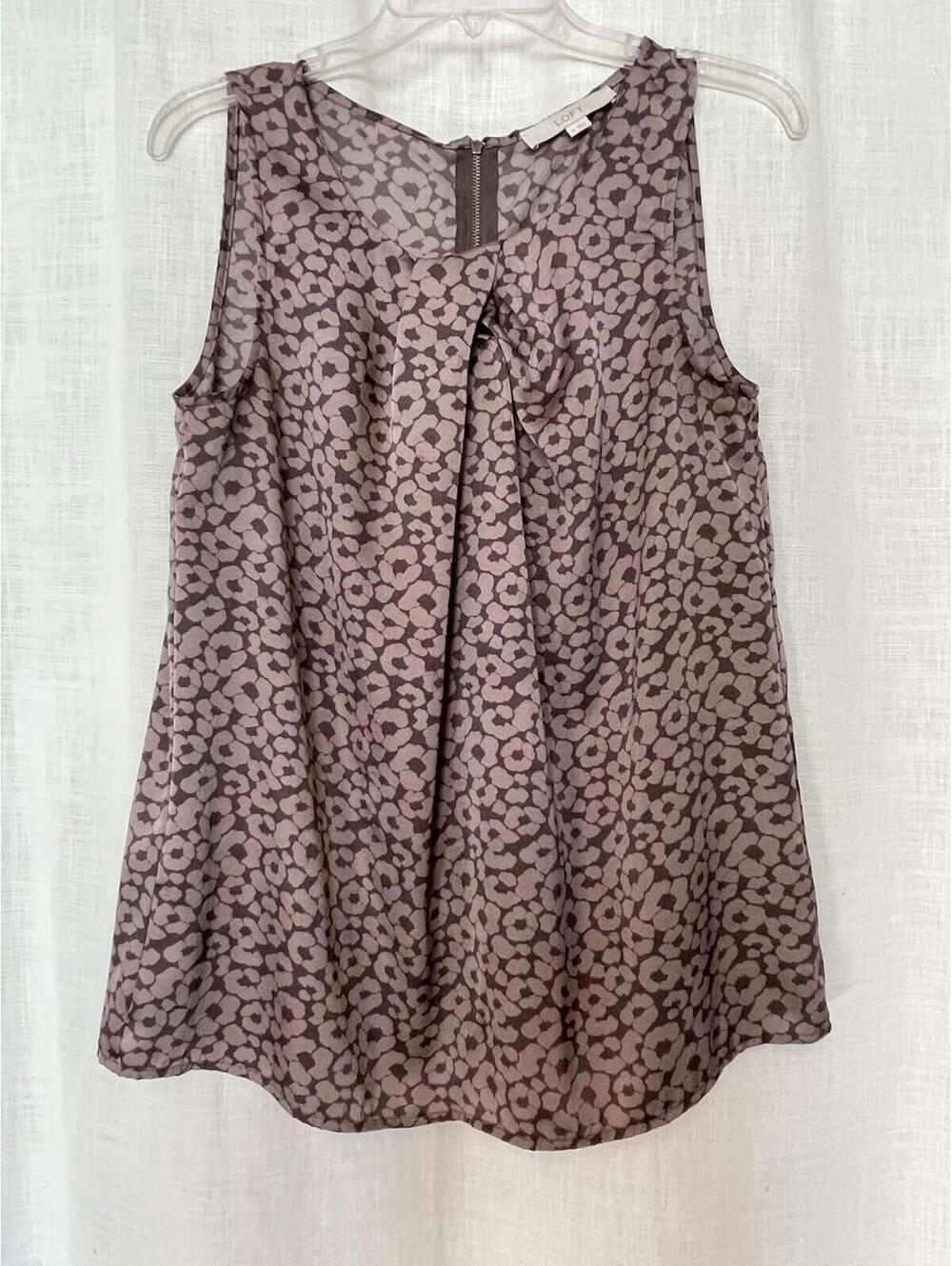 Loft Mauve Floral Sleeveless Tank Blouse Zippered Back Size Medium